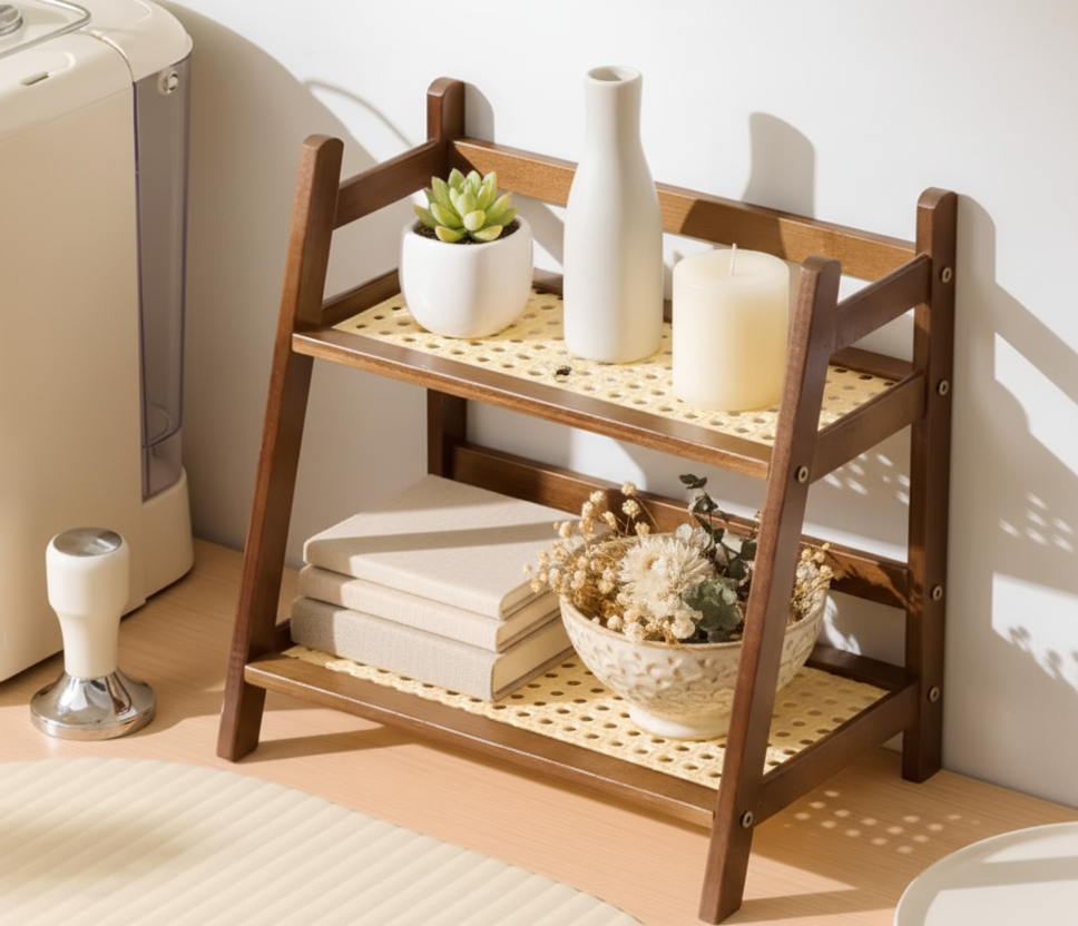 Organiseur de comptoir bambou 2 niveaux - Clair ou foncé