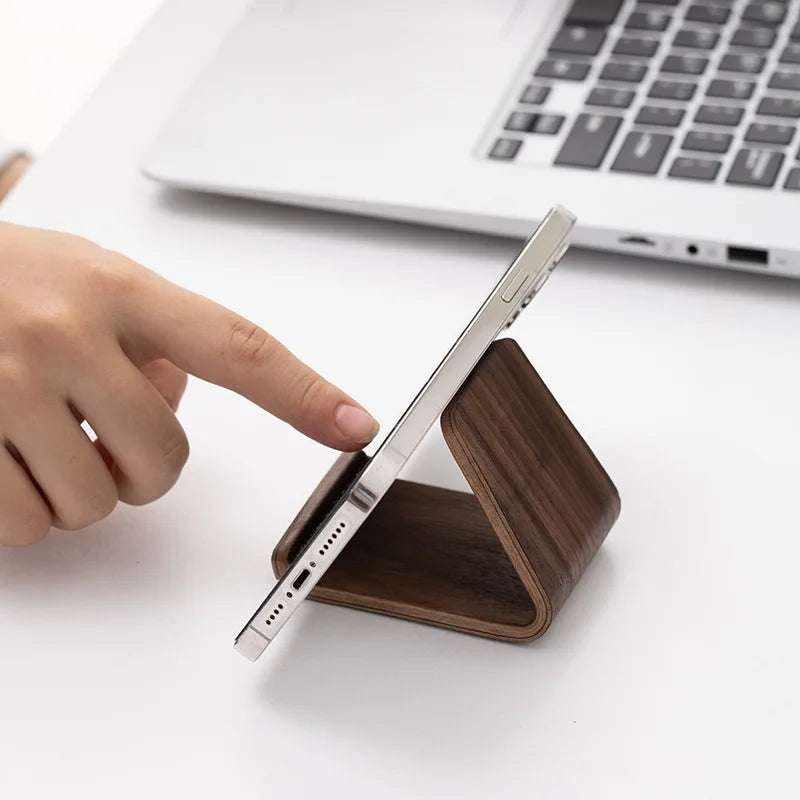 Support téléphone en bois massif noyer