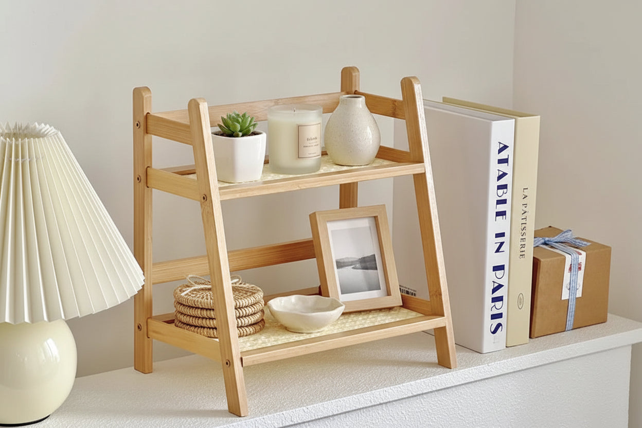 Organiseur de comptoir bambou 2 niveaux - Clair ou foncé