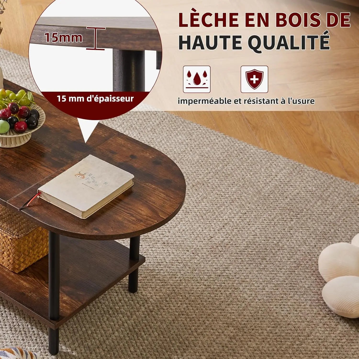 Petite table basse en bois – 2 étagères