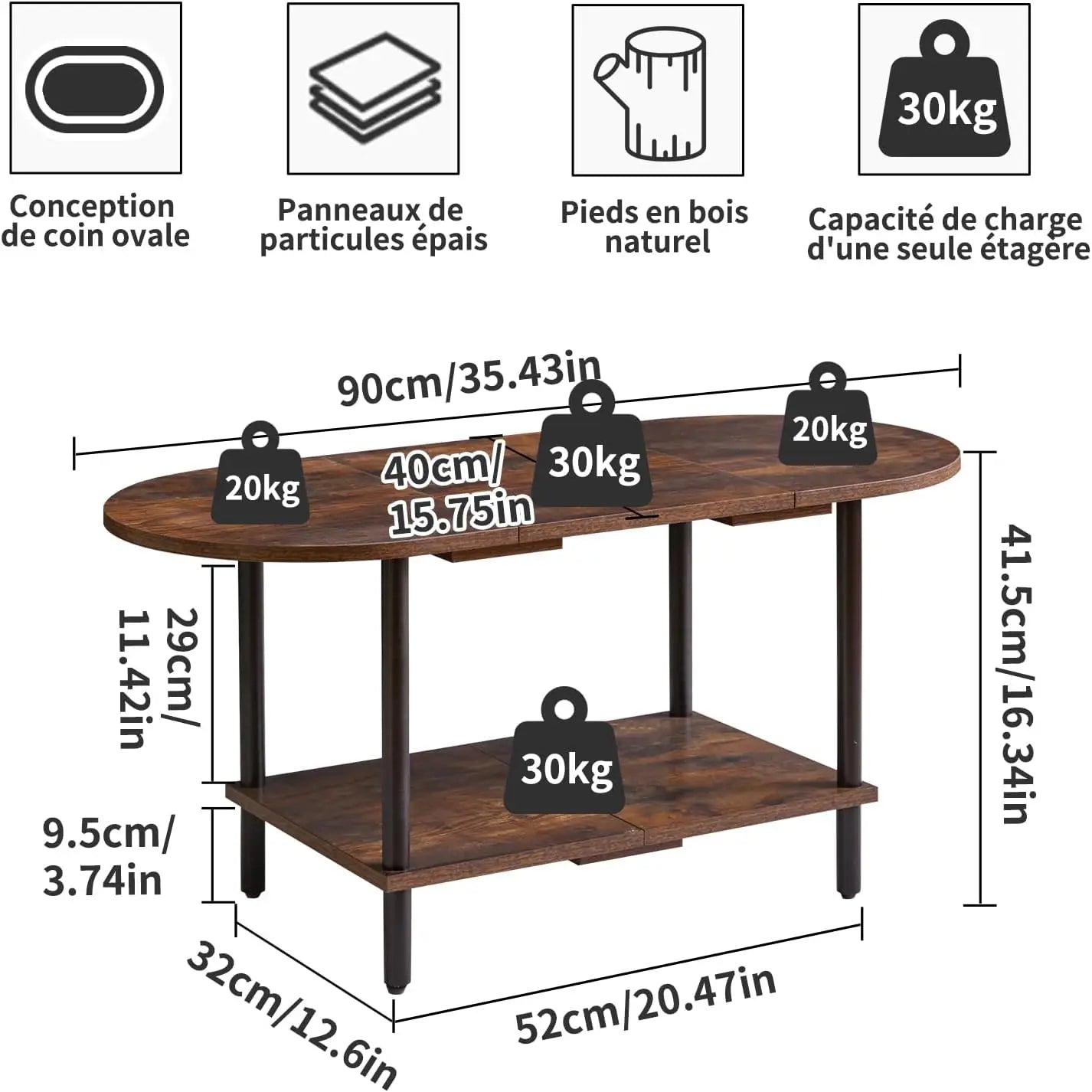 Petite table basse en bois – 2 étagères