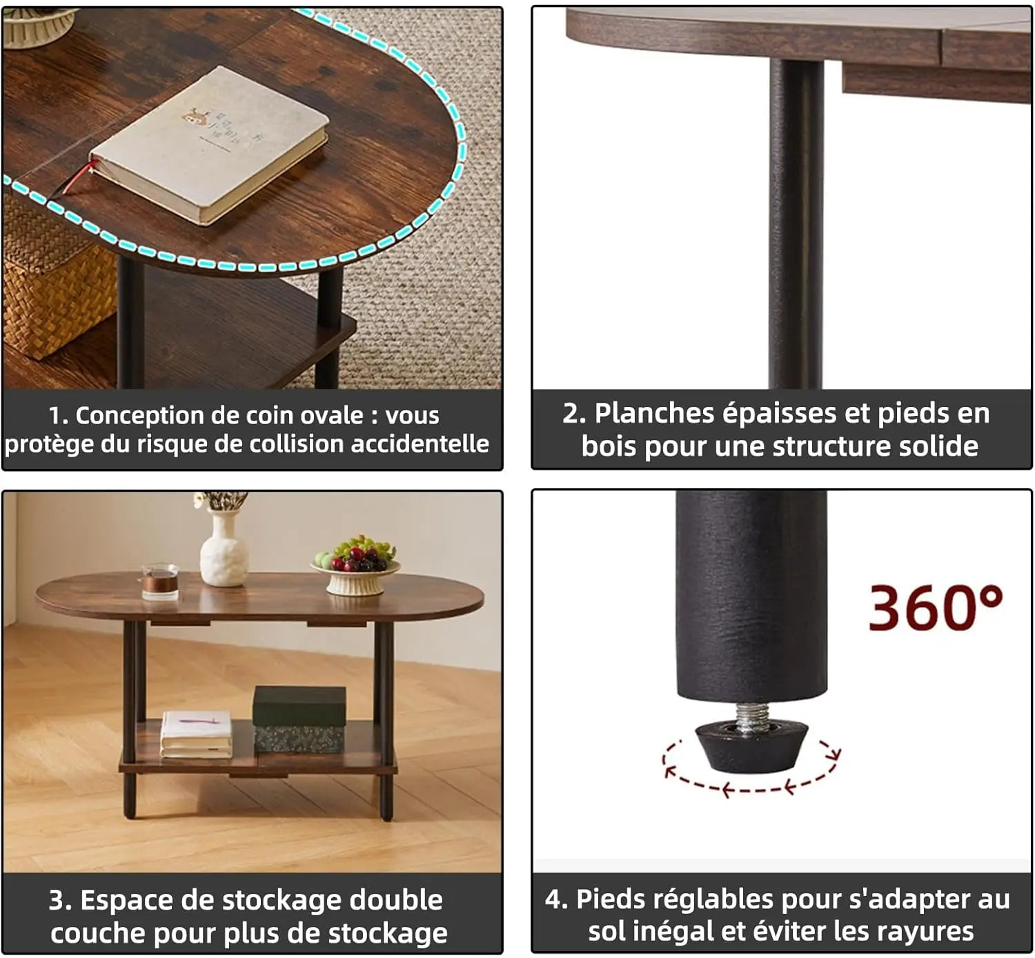 Petite table basse en bois – 2 étagères