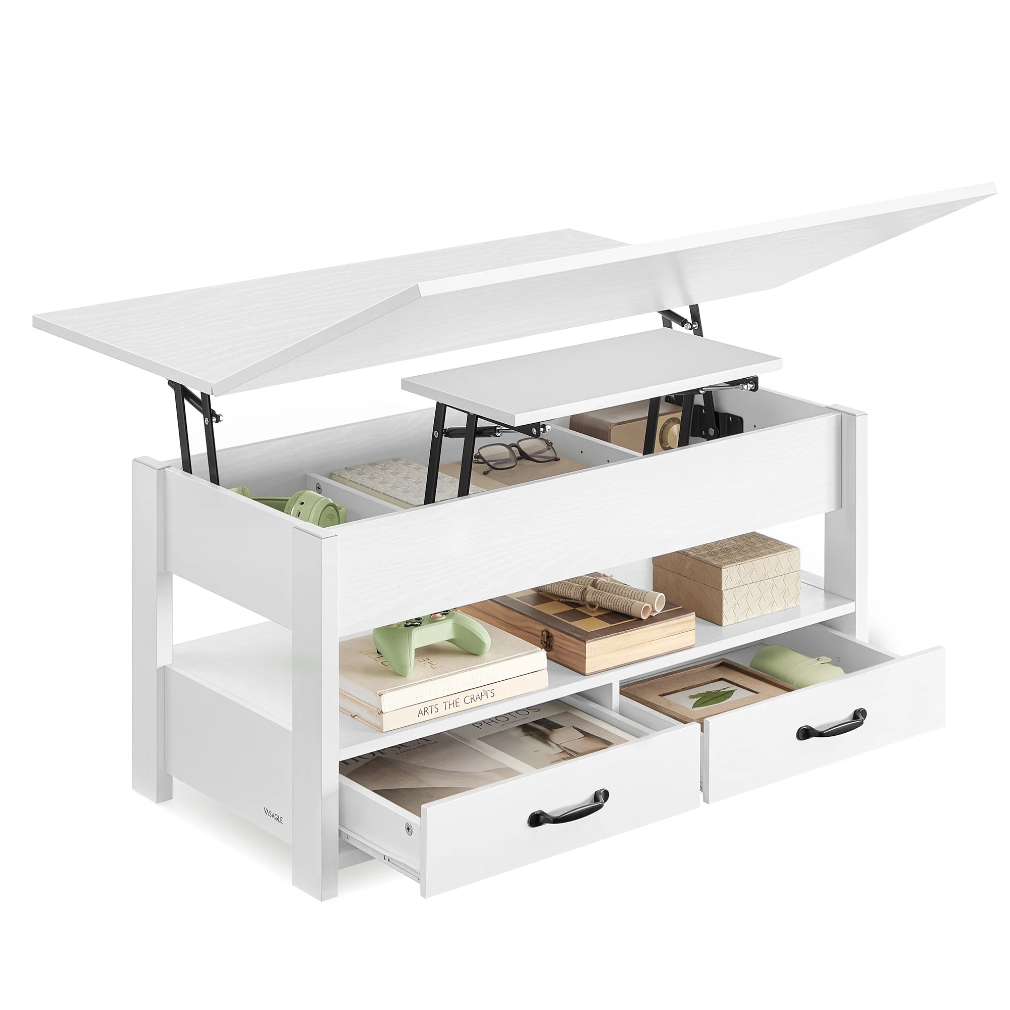 Table basse relevable - Plateau avec rangement